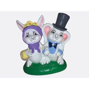 Ceramic Easter RABBIT couple top hat and Bonnet Vintage